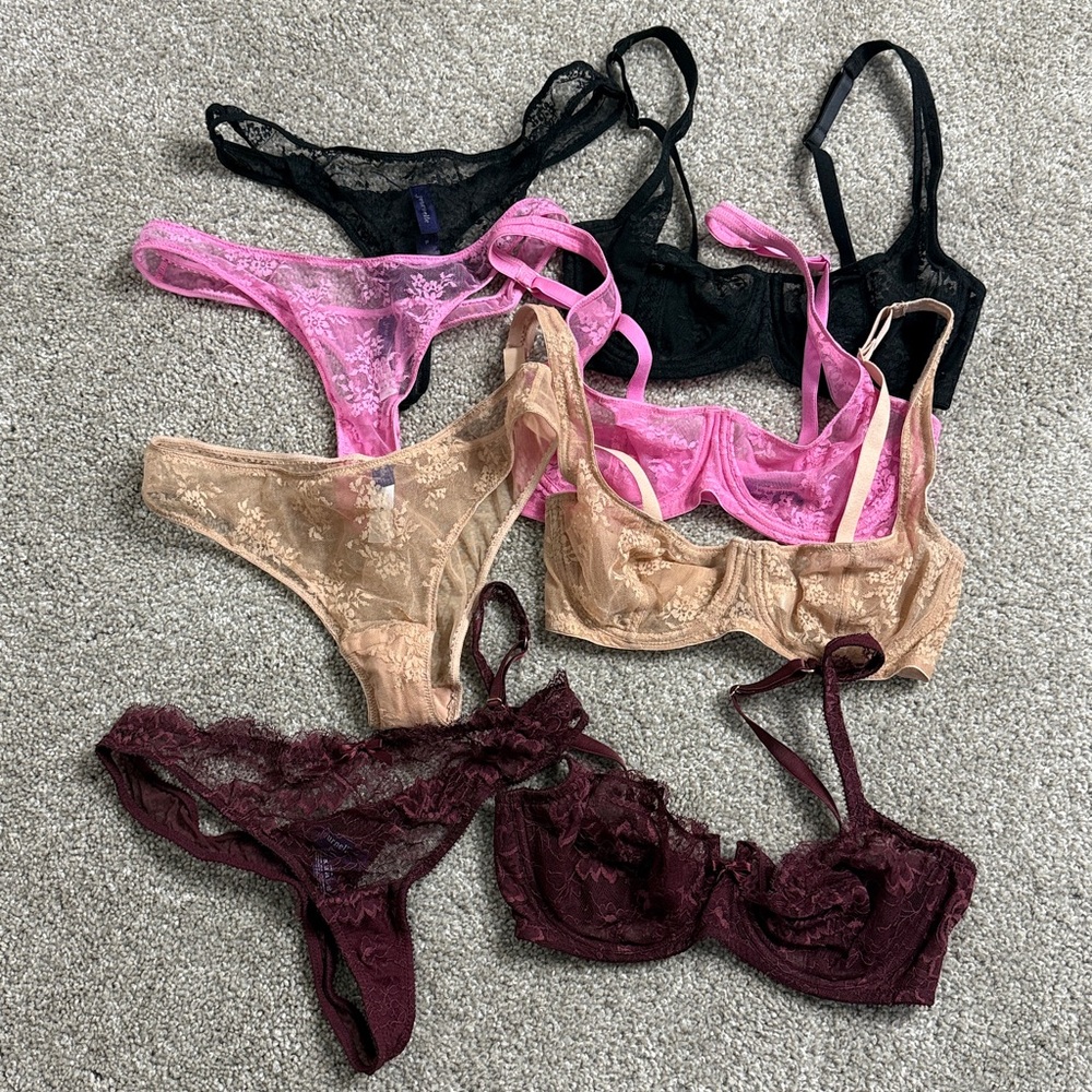 Lace Lingerie Set in Pink, Black, and Burgundy